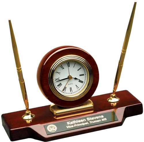 9&quot; x 4.75&quot; Desk Clock on base with 2 pens T154