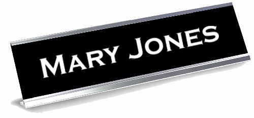 2&quot; x 8&quot; Silver Aluminum Desk Holder shown w/Black Plate - White Text