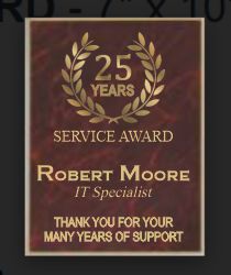 D103 Solid Black  Finish Plaque 8&quot; x 10&quot; w/Red Marble Plate