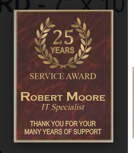 D103 Solid Black  Finish Plaque 8&quot; x 10&quot; w/Red Marble Plate