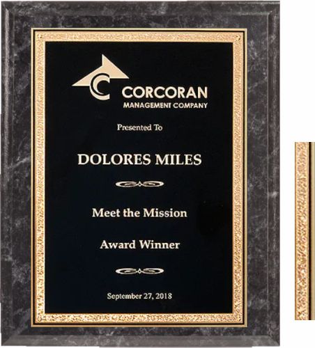 D105 Black Marble Plaque,  8&quot; x 10&quot; w/Black Plate, Florentine Border